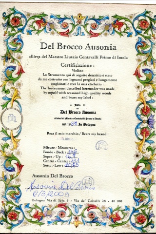 Violin by Ausonia Del-Brocco, Bologna 1984